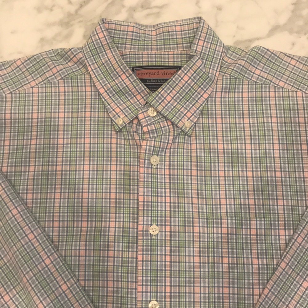 Vineyard Vines Blue/Green/Pink Check Murray Shirt - Picture 2 of 3